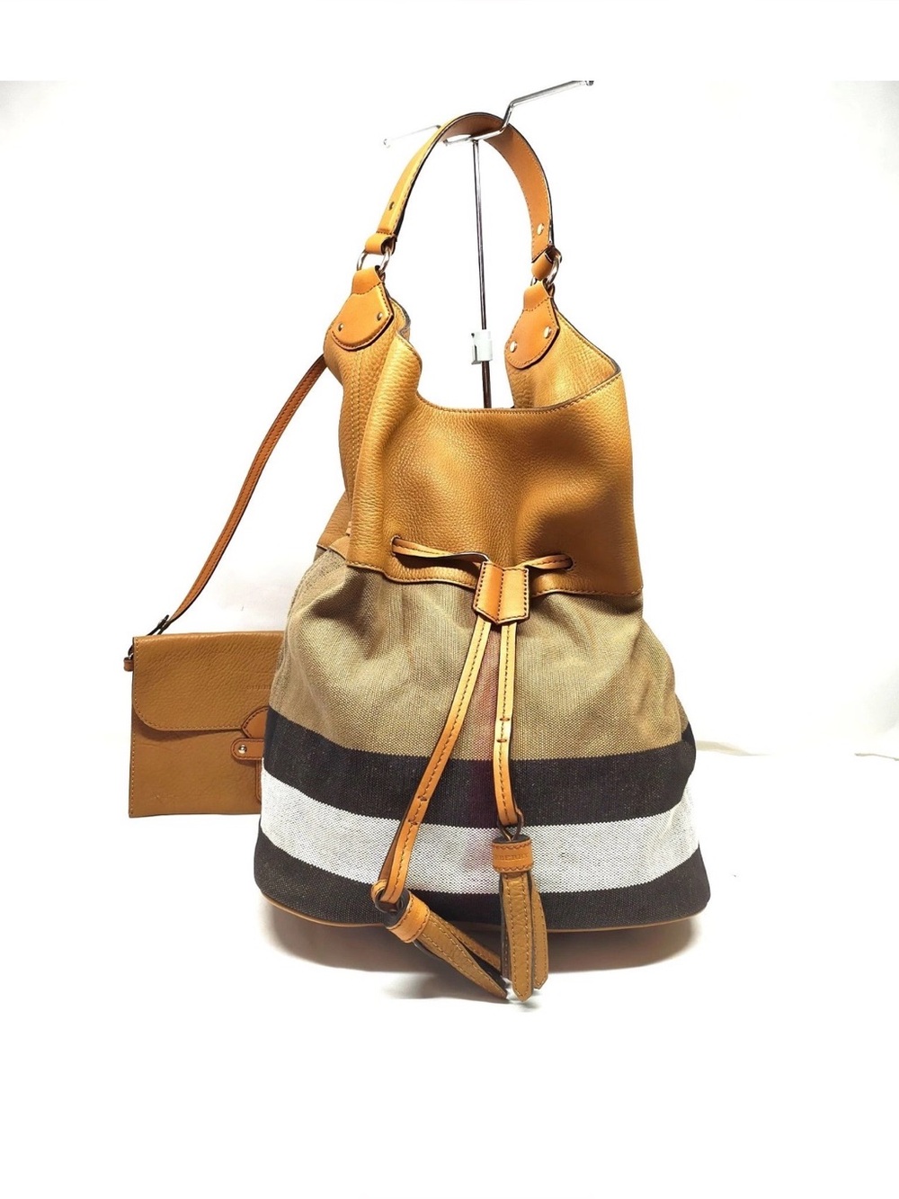 Burberry Medium Ashby Check Canvas Hobo Bag - Saddle Brown